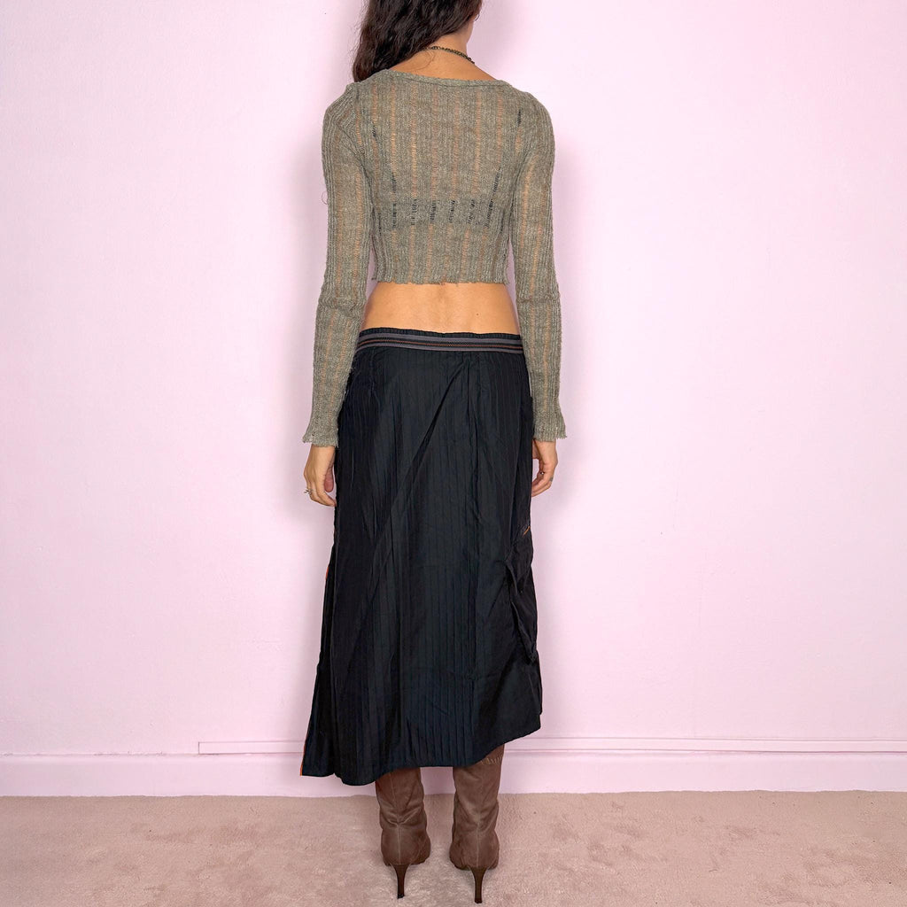 Vintage Black Midi Skirt Cop Copine Deconstructed Asymmetric Y2K 2000s Size M