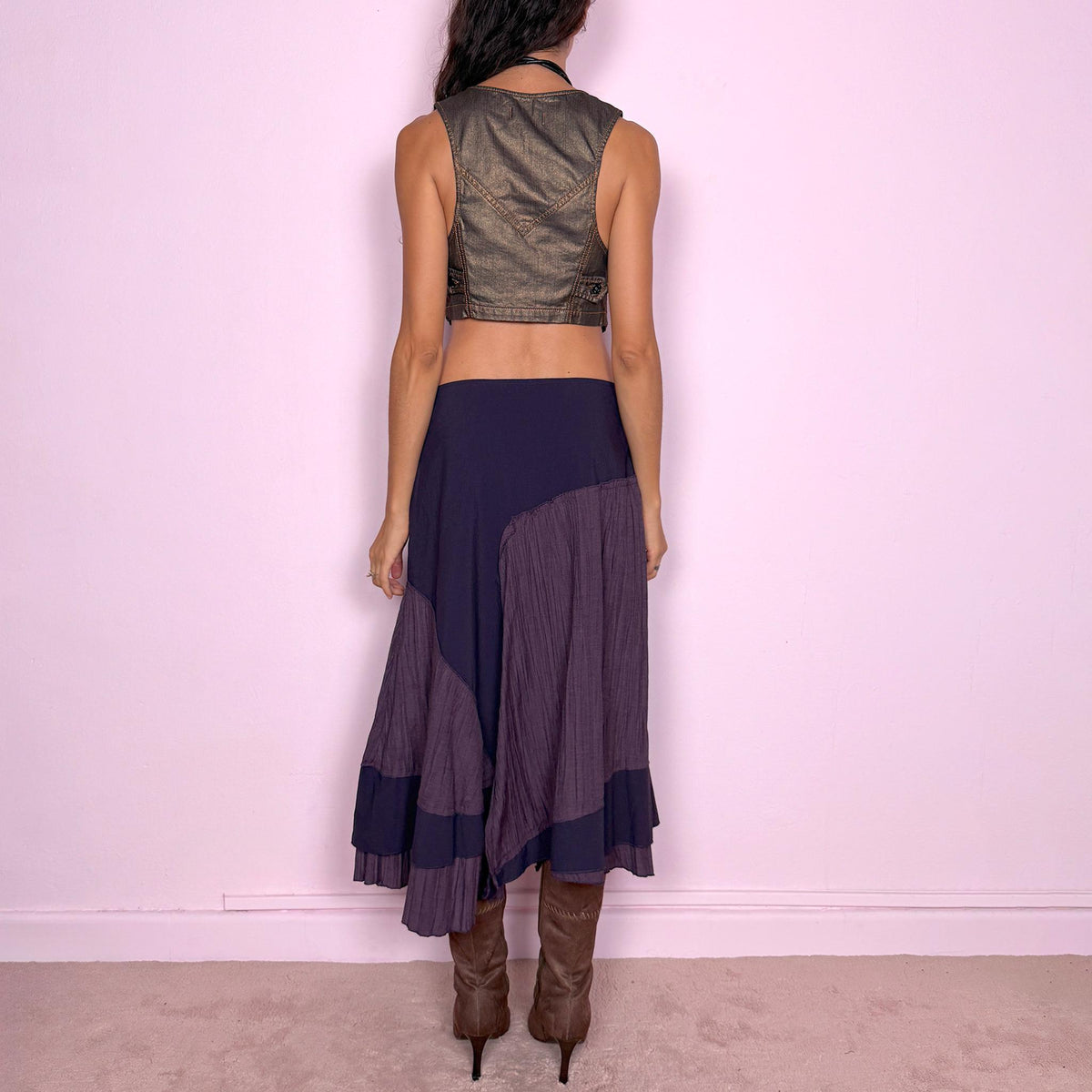 Vintage Midi Skirt Purple Asymmetric Ruffle Avant Garde Y2K 2000s Size L