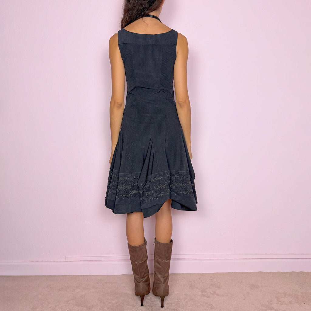 Vintage Black Midi Dress Girbaud Pinstripe Sculptural Y2K 2000s Size S
