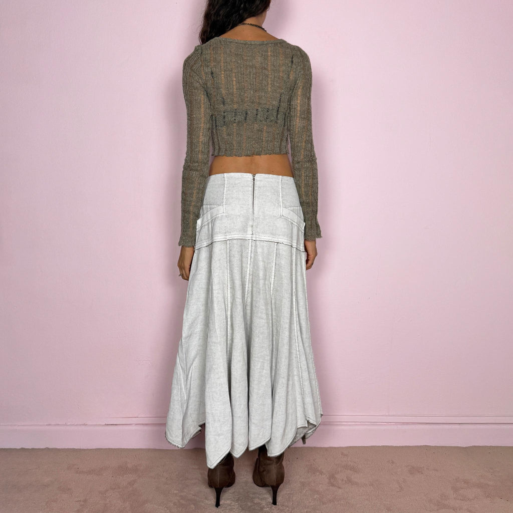 Vintage White Maxi Skirt Sarah Pacini Asymmetric Handkerchief Y2K 2000s Size S