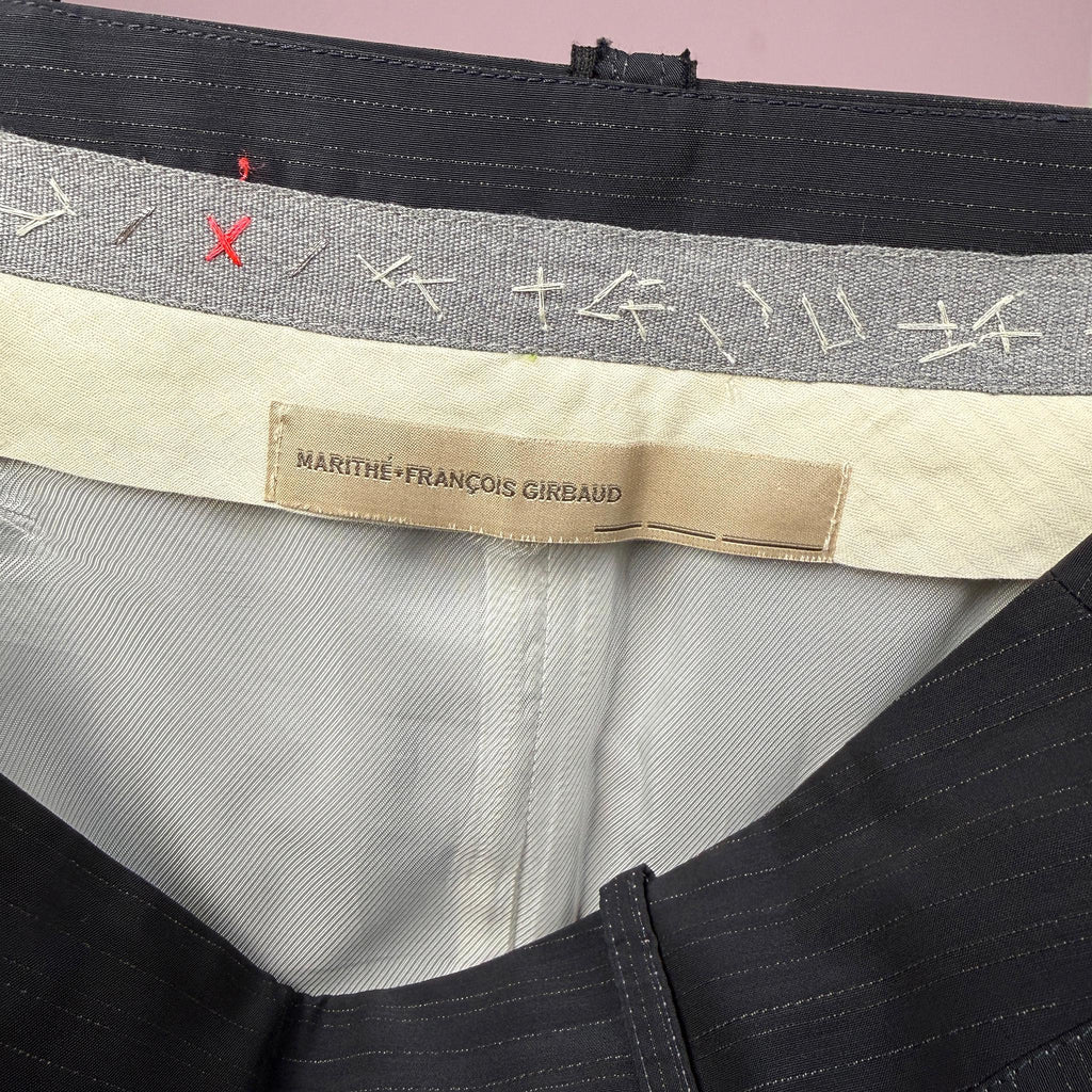 Vintage Midi Skirt Girbaud Black Pinstripe Wool Asymmetric Y2K 2000s Size S