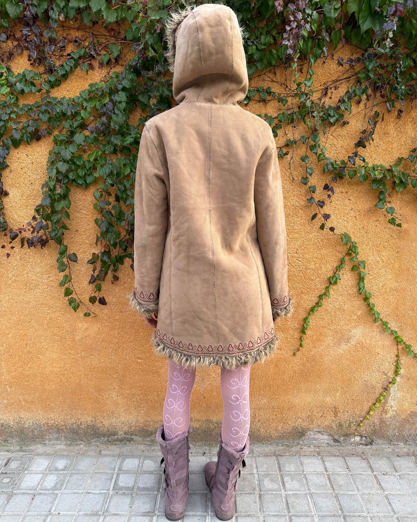 Vintage Y2K Beige Hooded Faux Fur Afghan Penny Lane Coat – Size XS