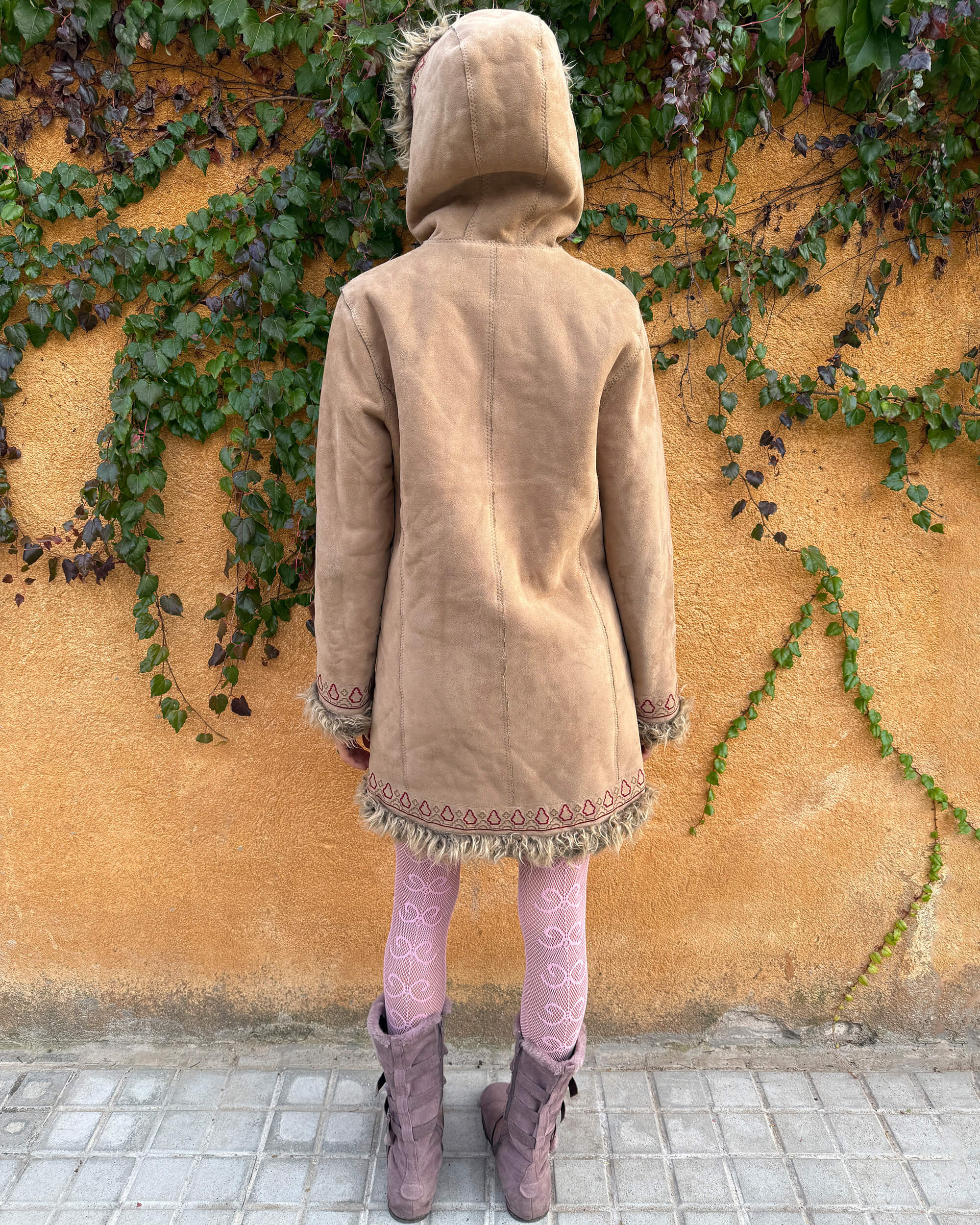 Vintage Beige Hooded Faux Fur Afghan Penny Lane Coat (XS)